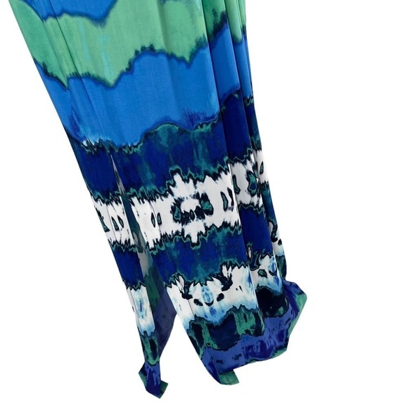 Donna Morgan Maxi Dress Size 6 Multicolor Blue Green Print Sleeveless Side Slit - Picture 5 of 7